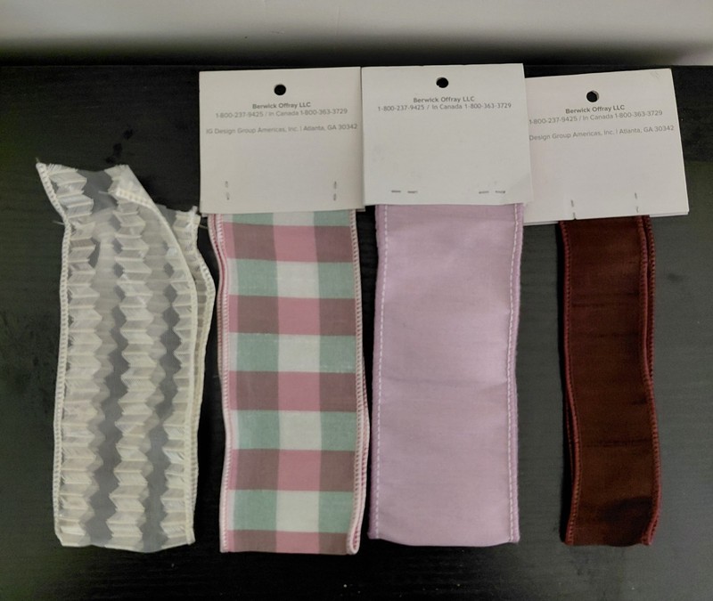 Mauve Plaid Wire Ribbon Sampler with 4 ribbons totally 1.333 yards.