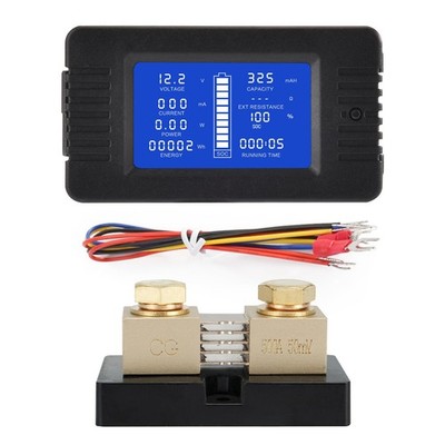 DC Multifunction Battery Monitor Meter Shunt 0-200V 0-500A LCD Display 12V/24V