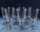 6 Libbey Rock Sharpe MYSTIC 1930s Cut Glass Juice Glasses- 1023 Stem- Minty