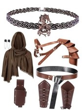 Men Renaissance Costume Set - 6 Pcs Medieval Viking Cosplay Armor Brown Copper