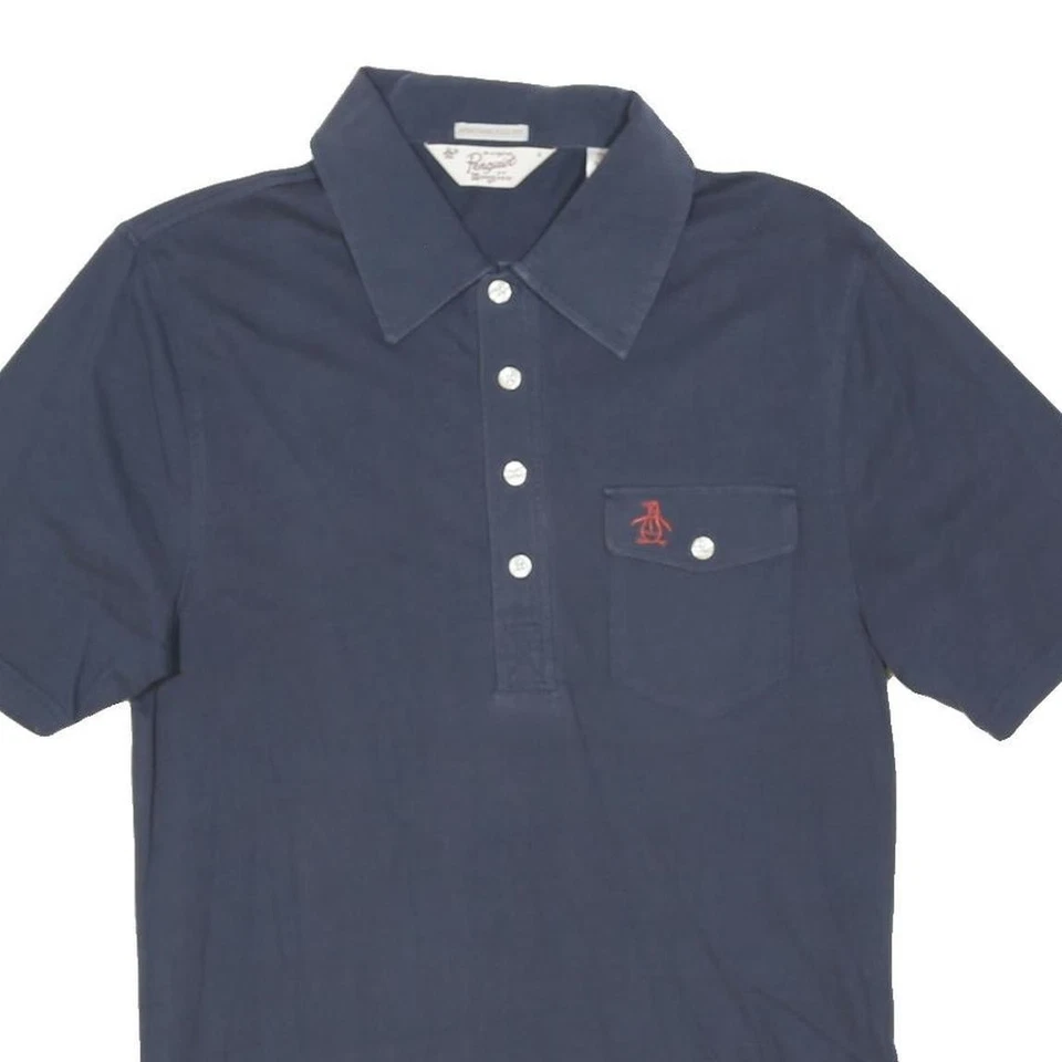 ORIGINAL PENGUIN Polo Homme Bleu Marine Manches Courtes Coton Mélangé Uni - Photo 2/4