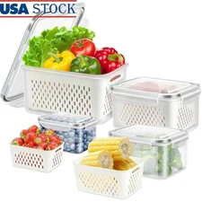 Food Storage Containers Set BPA Free Stackable Fresh Produce Keeper W/ Colander