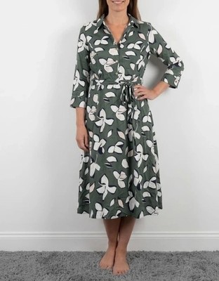 Hobbs Damen Midi Shirt Kleid Floral Grün Größe UK 8