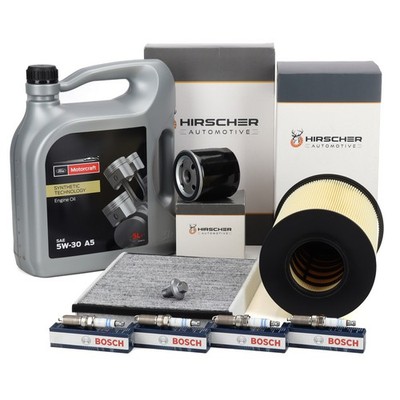 HIRSCHER Filterset 4x BOSCH Zündkerze ORIGINAL 5L 5W30 Motoröl für FORD 1.6 Ti