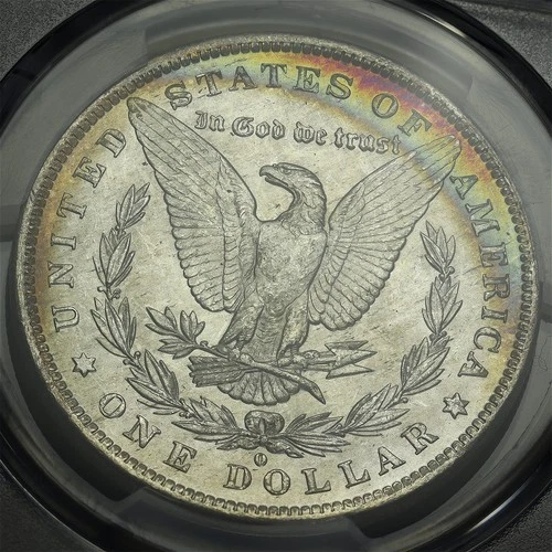 1883-O Morgan Dollar PCGS MS-63 - Banded Crescent Rainbow Reverse Toning!