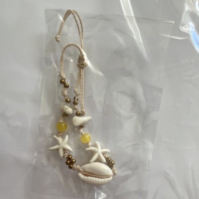 Cowrie Shell Beaded Starfish Charm Adjustable Cord Bracelet White Yellow Brown