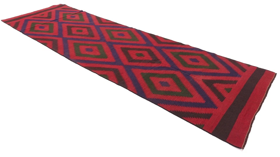 Afghan Kelim Soumakh Ghalmuri Teppich 120x380 Handgewebt Läufer Braun Streifen - Bild 4 von 4