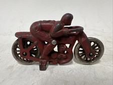 Hubley early 1930s cast iron SPEED 5 toy motorcycle racer nickel wheels 4-1/4"