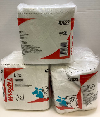 WypAll 47022 L20 Medium Cleaning Towels, 12.5'' x 12'', White, 3pks/68, 204 Total