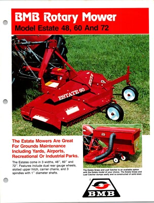 One(1) BMB Rotary Mower Model Estate 48 60 72 Dealer Sales Specs Acces. Brochure