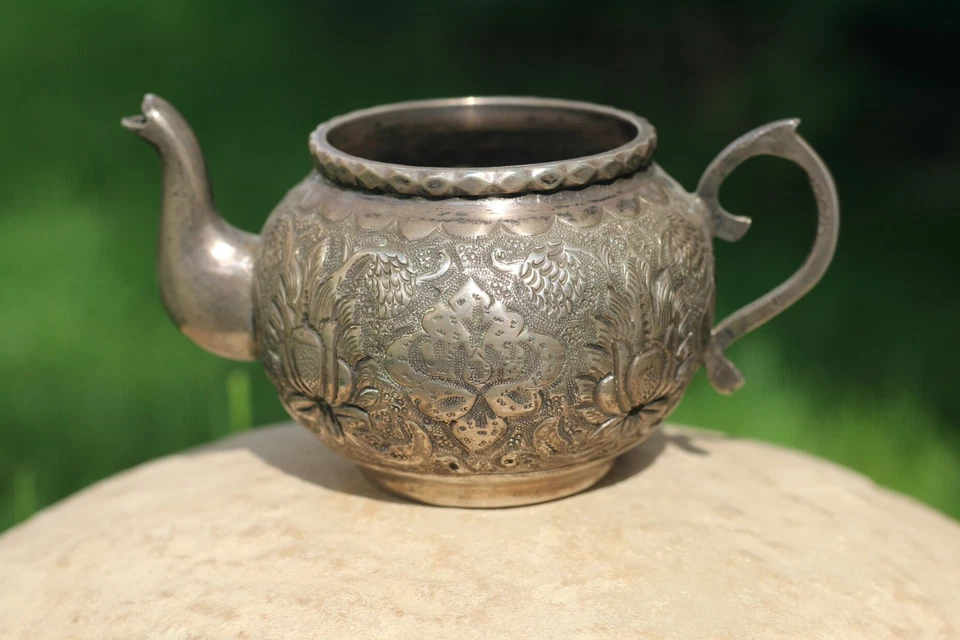 Старинный исламский серебряный чайник ручной работы игла гравировка Ближний Восток - Изображение 2 из 4