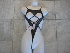 New sheer BLACK teddy / leotard w/ Open Breast One Size FREE S H