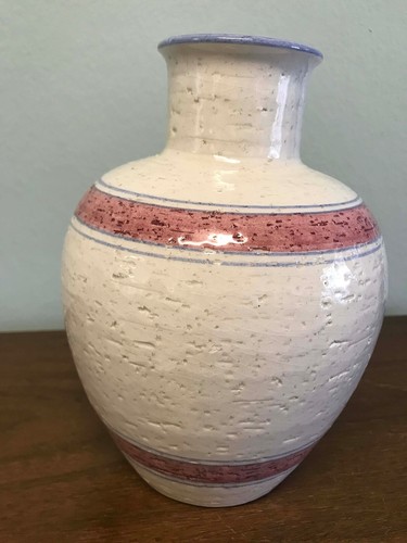 Vintage Mid Century Italian Pottery Vase White Pink Indigo - Italy - Picture 8 of 10