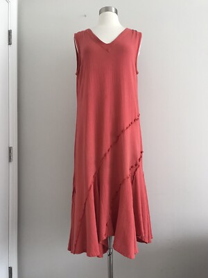 OH MY GAUZE 100% COTTON ASYMMETRICAL HEM SLEEVELESS V-NECK DRESS SIZE  S
