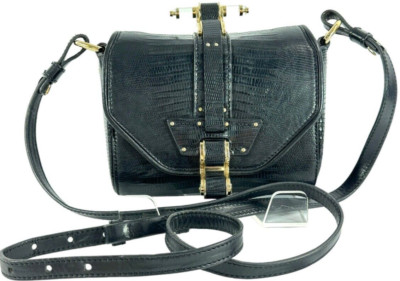 GIVENCHY Exotic Black Lizard Leather Obsedia Gothic Crossbody Bag