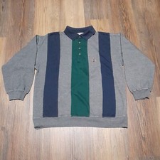 Vintage Bugle Boy Collared Pullover Sweatshirt, Gray, Blue, Green Size M. 312036