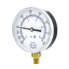 Dry Lower Mount Vacuum Gauge with 3.5" Dial, 30" Hg VAC/60 PSI, 1/4" Male NPT
