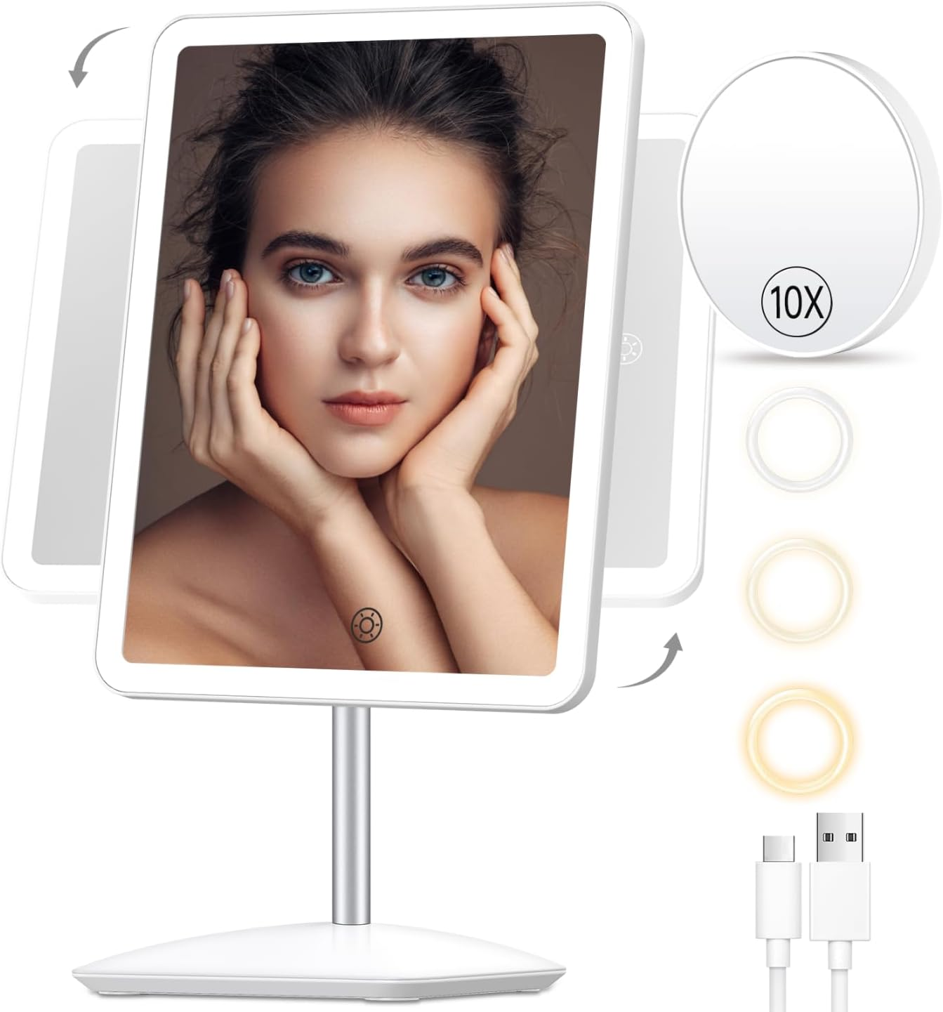 Makeup Mirror with Lights,Lighted Makeup Mirror with 10X Magnifying,Rechargeable-image