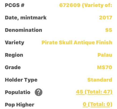 2017 PALAU $5 PIRATE SKULL ANTIQUE FINISH PCGS MS70 FIRST DAY ISSUE SILVER COIN - Picture 5 of 5