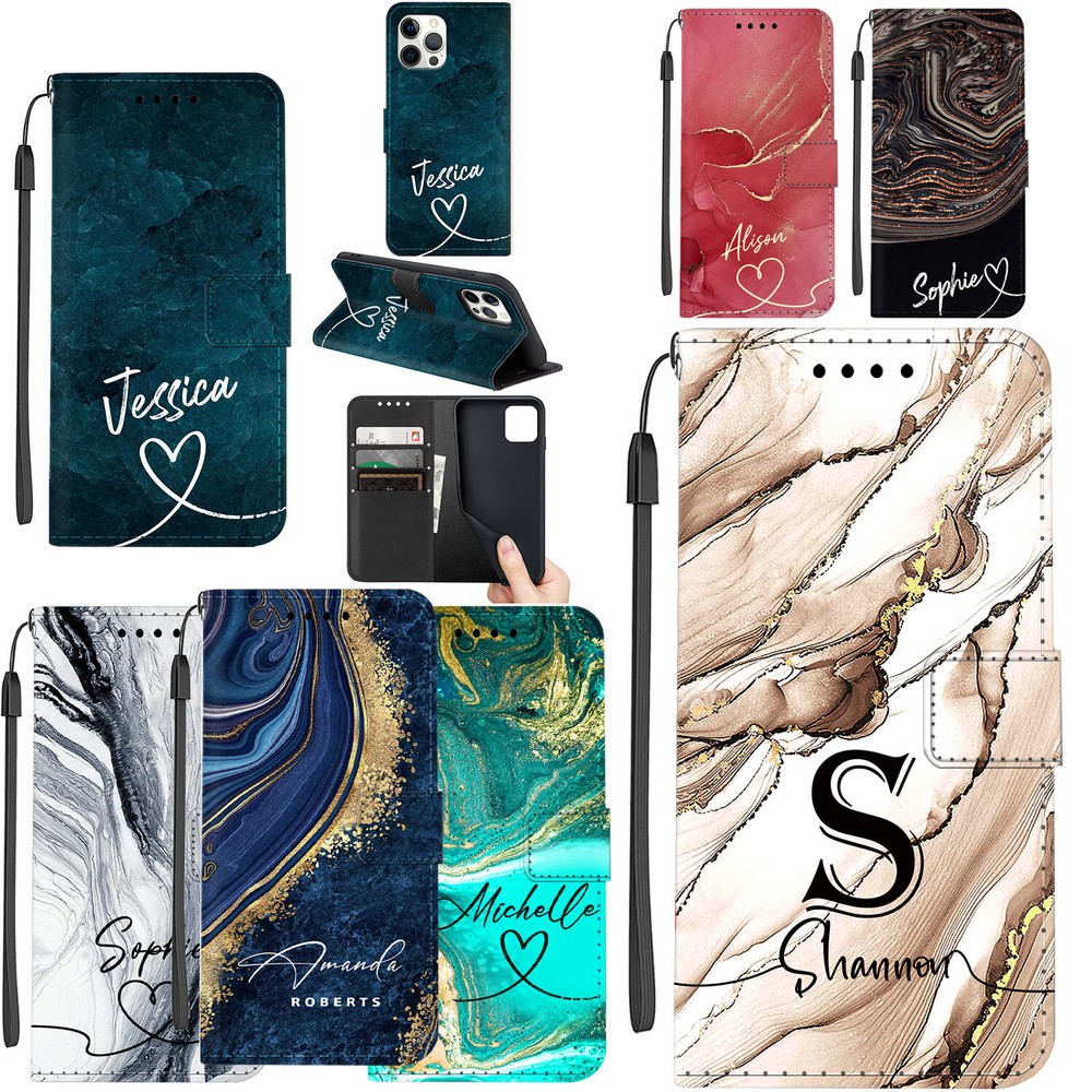 Flip Cover Personalized Name Case For iPhone 16 Pro Max 14 13 15 Wallet Leather