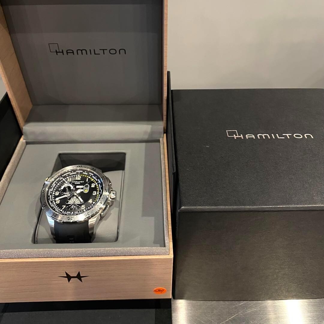 Hamilton Khaki Aviation H767140 World Timer Chrono Black Dial