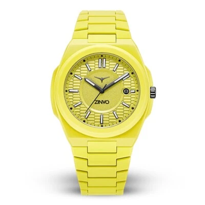 Zinvo Rival Aero Flare Quartz Polycarbonate Jaune Blanc Date Montre Homme - Photo 1/4