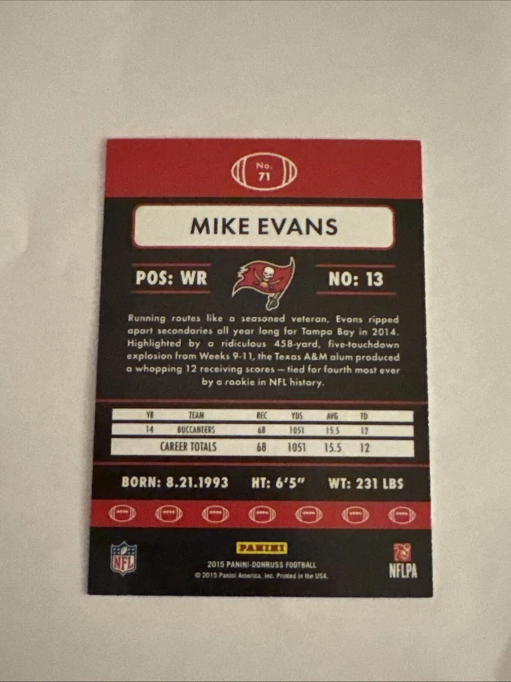Mike Evans 2015 Panini Donruss #71 Red Foil Parallel - Image 2 of 2