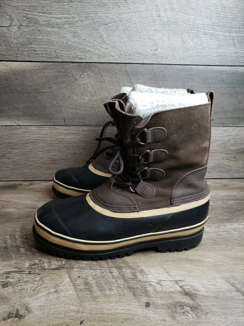 New Northside mens waterproof winter boots Sz 8 Brown Steel Shark N487