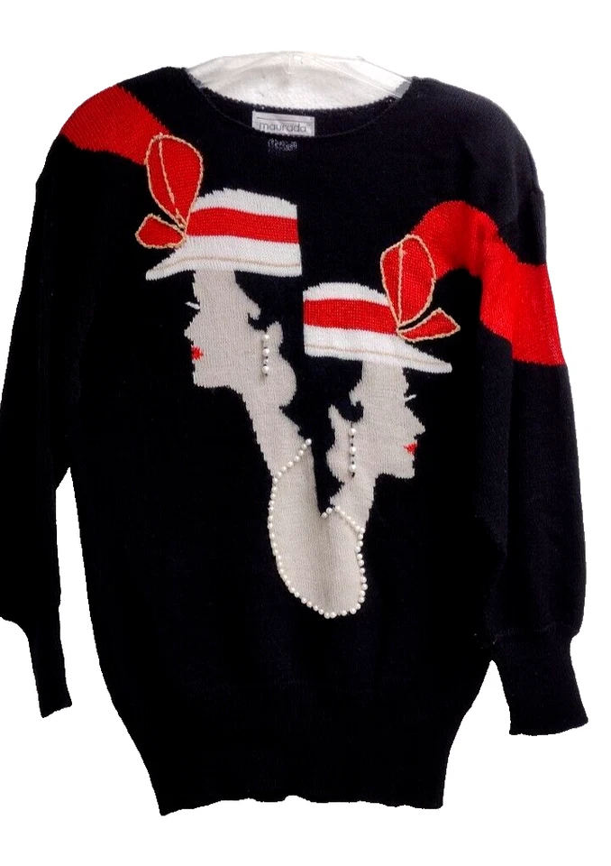 Luxe Sweater Maurada 1980s Fashion Flapper Couture Girls RETRO 1930s M/L Boxy - Image 3 of 4