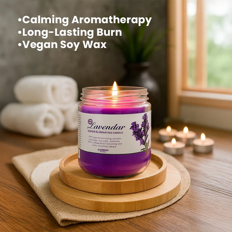 Juego de velas perfumadas FPN paquete de 2 exterminadores de olores de 12 OZ - tarro de velas de cera de soja Foto 2 de 4