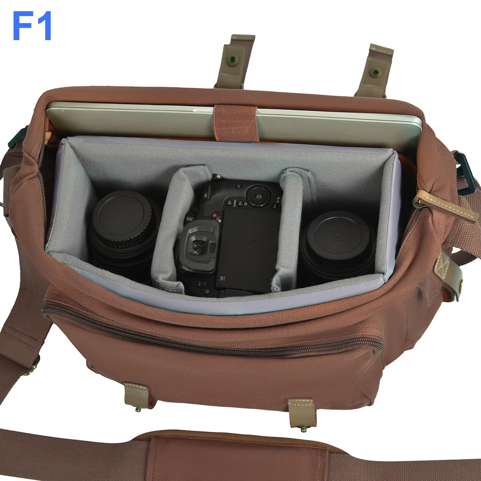 Women Men DSLR Digital Camera Bag 14 Inch Laptop Canvas Shoulder Sling Messenger - Image 3 of 4