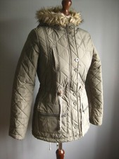 Lee Cooper Parka Padded Puffa Coat 8 10 S Mod Fur Collar Y2k Khaki Orange Lining