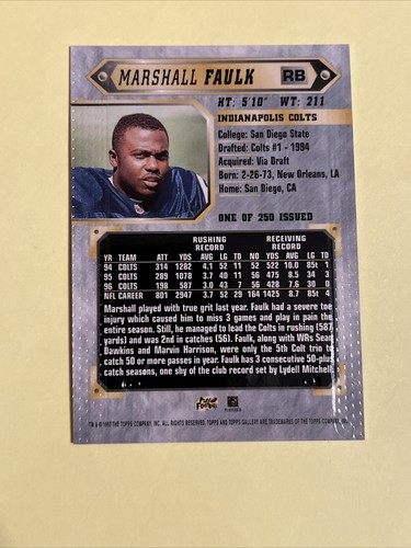 1997 Topps Players Private Issue Marshall Faulk #36 /1 Of 250 - Bild 2 von 2