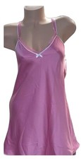 FLORA NIKROOZ Pink Shiny Satin White Trim Nightie Nightgown Womens S NOS