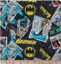 Batman 80 Years Collage on Black Cotton Fabric DC Comics Superhero BTHY