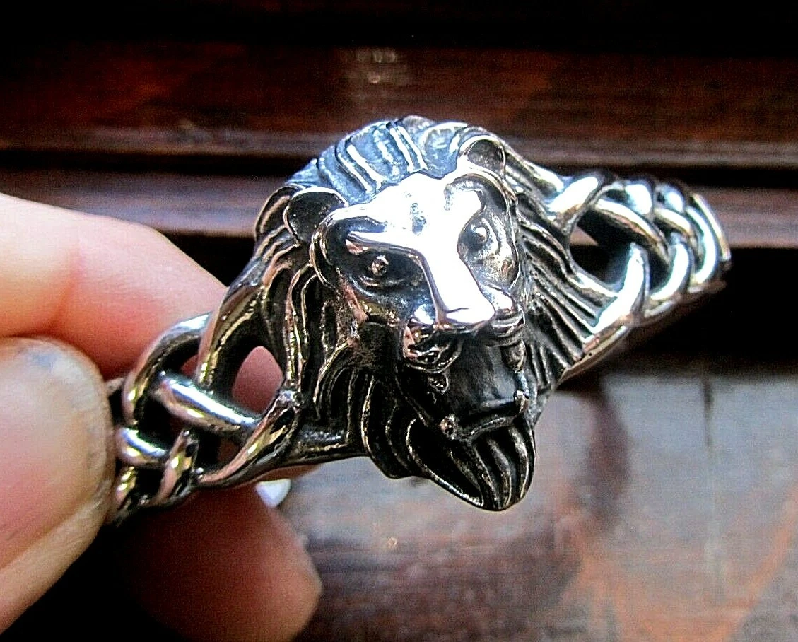 Buy Mens Lion Bracelet, Leather Bracelet for Men, Silver Lion Head Bracelet,  Handmade Mid Century Jewelry, Antique Statement Bracelet Cool Gift Online  in India - Etsy