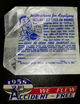 Vintage Jack-Bilt E-Z Stick On Badges Envelope With Navy Patrol Squadron Sticker
