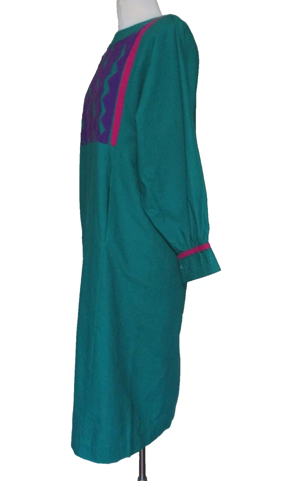 Vestido Mexicano Girasol Vintage Mediano Mujer Verde Algodón Rosa Púrpura Apliques Foto 3 de 4