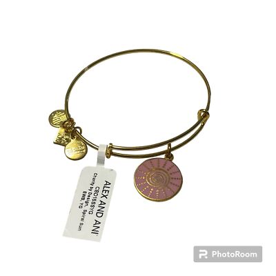Alex and Ani Gold Tone Spiral Sun Pink Gold Charm Bangle Bracelet  Expandable