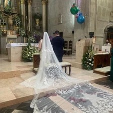 Bridal veil 2 layer mantilla lace edge virgin Mary veil for bride