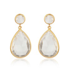 Crystal Quartz Gemstone Dangle Earrings 925 Silver Gold Plated Designer Jewelry
