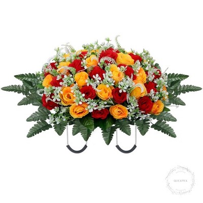 Headstone Flower Saddle,Large Artificial Cemetery Flowers for Grave,Cemetery Mem