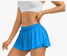 Leftear Light Blue Flowy Lightweight workout Shorts for Women XS