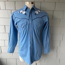 Vintage Ely "Silver Rose" Western Style Pearl Button Embroidered Shirt Size M
