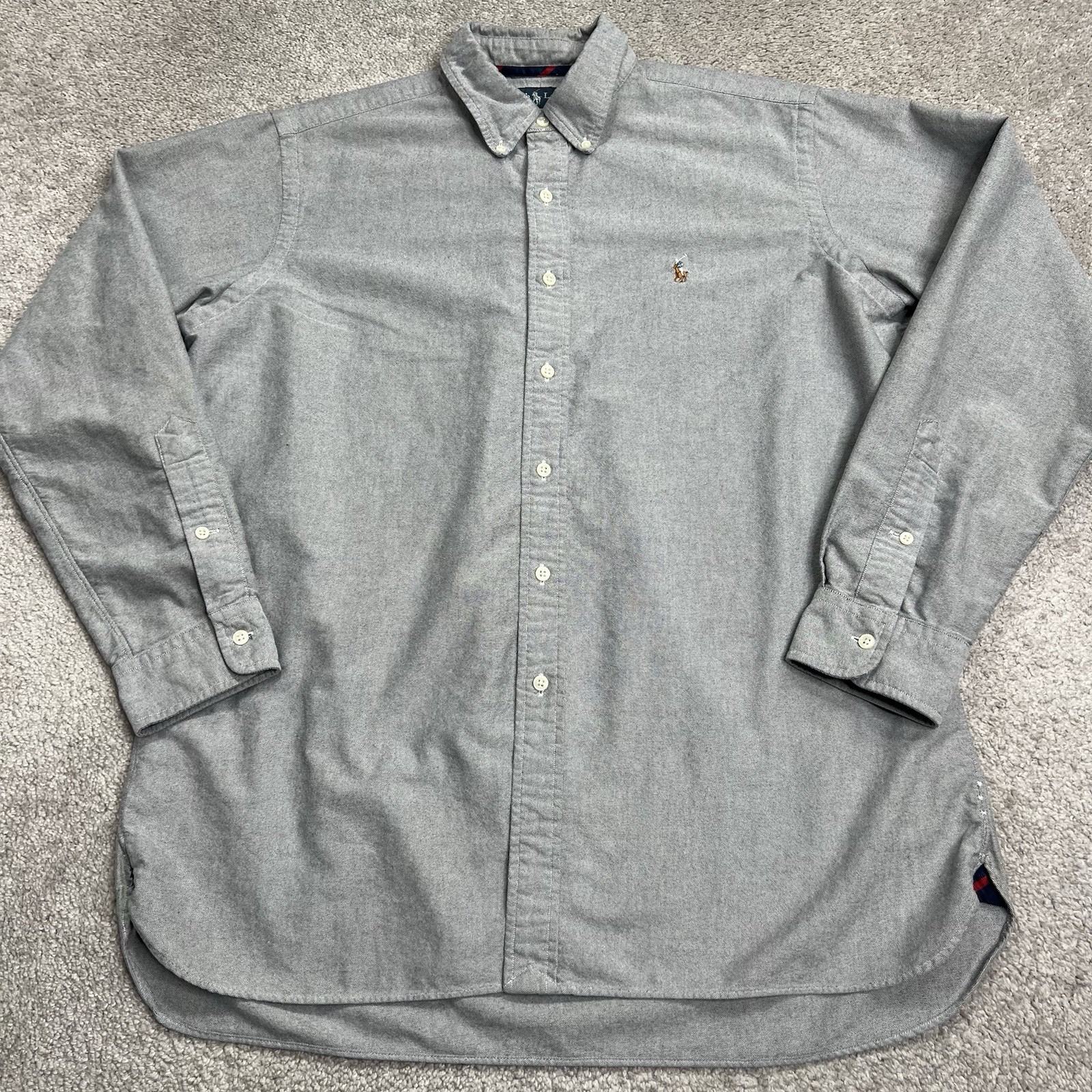 Vintage Ralph Lauren Button Down Shirt Mens Large Gray Cotton Oxford Long Sleeve