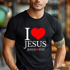 I Love Jesus Heart Tee Christian Religious Faith Shirt for Men and Women Unisex