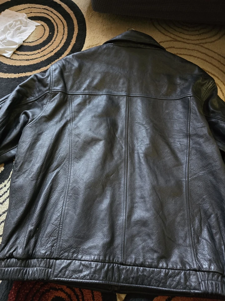 Croft & Barrow Chaqueta de Cuero Negra Cremallera Completa Hombre Grande Bombardero Acolchado Forrado Foto 3 de 4