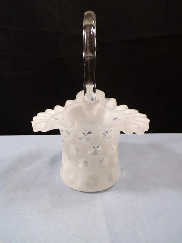 Fenton French Opalescent Glass Coin Dot Hat Shaped Basket 6 1/4" Tall