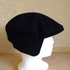 Kangol 504 Black Virgin Wool Earlap Flat Cap Hat Size Large