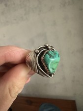 Vintage 1970s Navajo Native American Sterling Silver Turquoise Ring Size 8